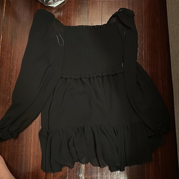 Aritzia Wilfred Black Tempest Smocked Long Sleeve Mini Dress - Picture 5 of 5
